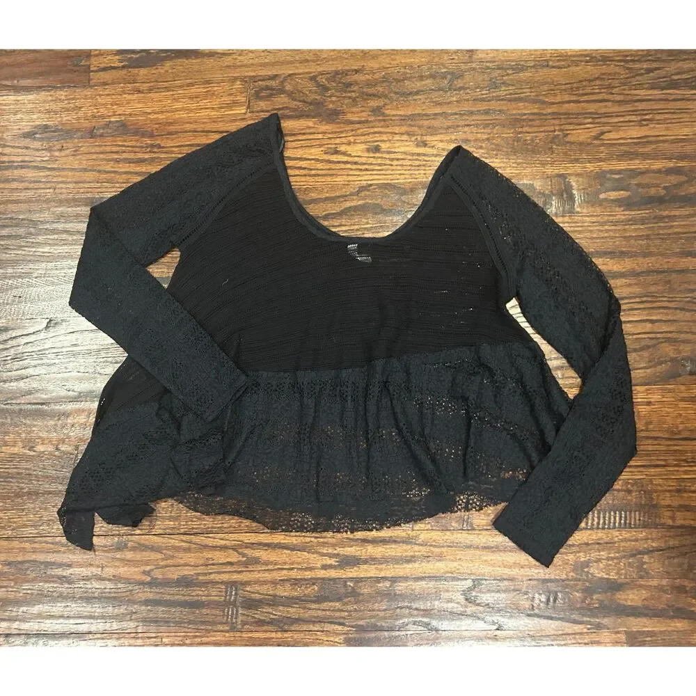 Free People black women's Boho flowy shirt top see-through size XS BNWT